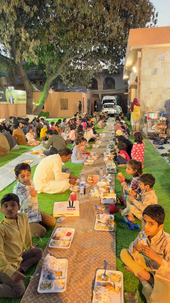 Relief meal packages being distributed